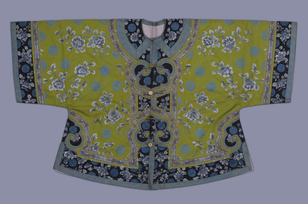 图片[1]-Grass-green silk embroidered peony longevity jacket-China Archive